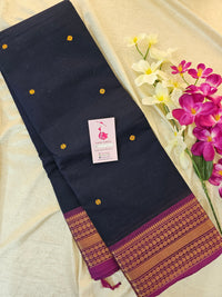 Kanchi Cotton Saree - Navy Blue with Purple