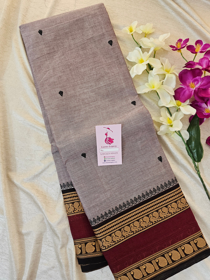 Kanchi Cotton Saree - Grey cum Pink with Maroon