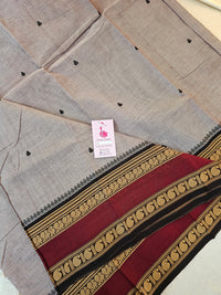 Kanchi Cotton Saree - Grey cum Pink with Maroon