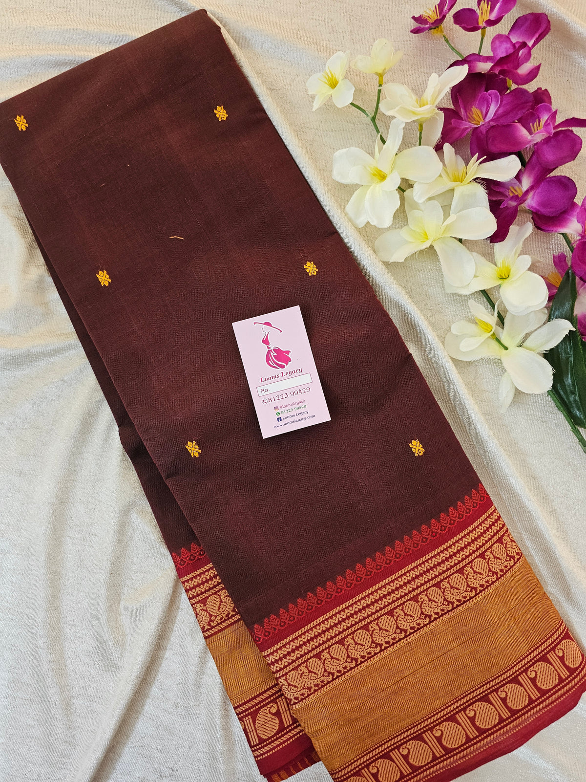 Kanchi Cotton Saree - Brown with Maroon