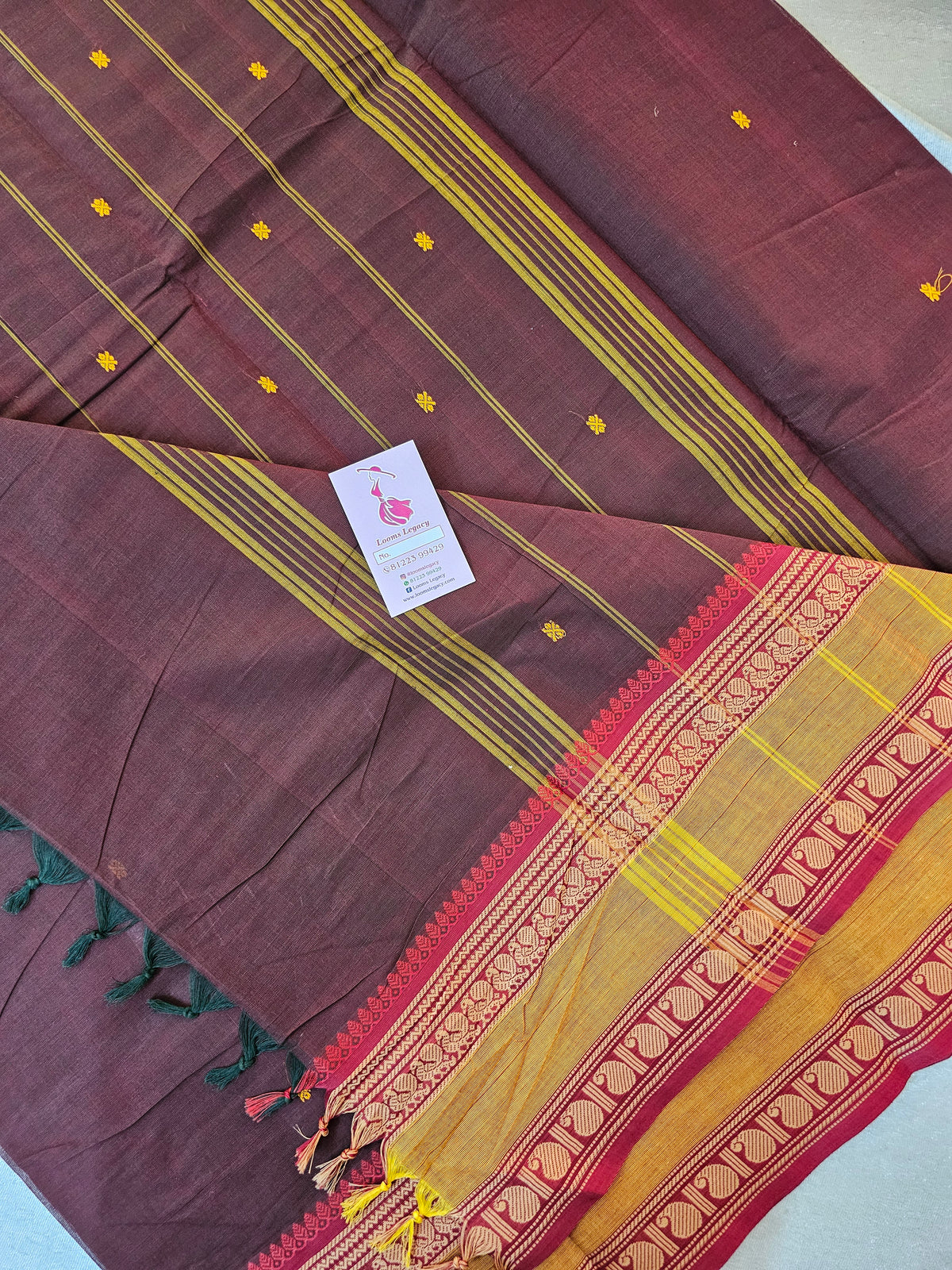 Kanchi Cotton Saree - Brown with Maroon