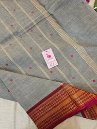 Kanchi Cotton Saree - Grey with Pink