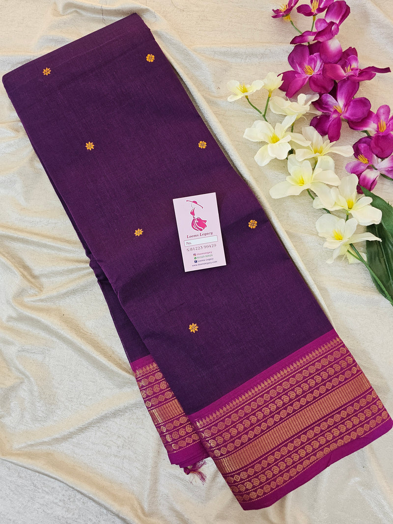 Kanchi Cotton Saree - Dark Purple with Pink