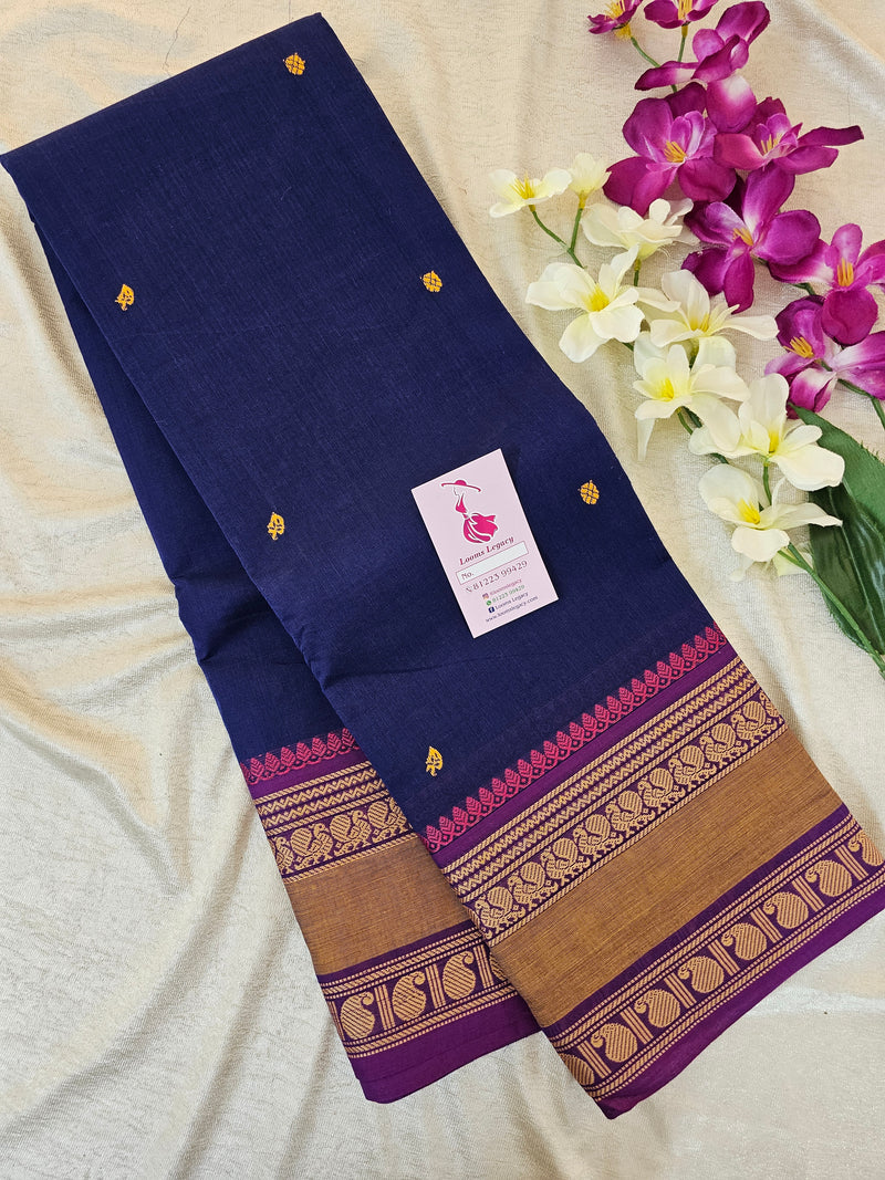 Kanchi Cotton Saree -  Blue with Purple