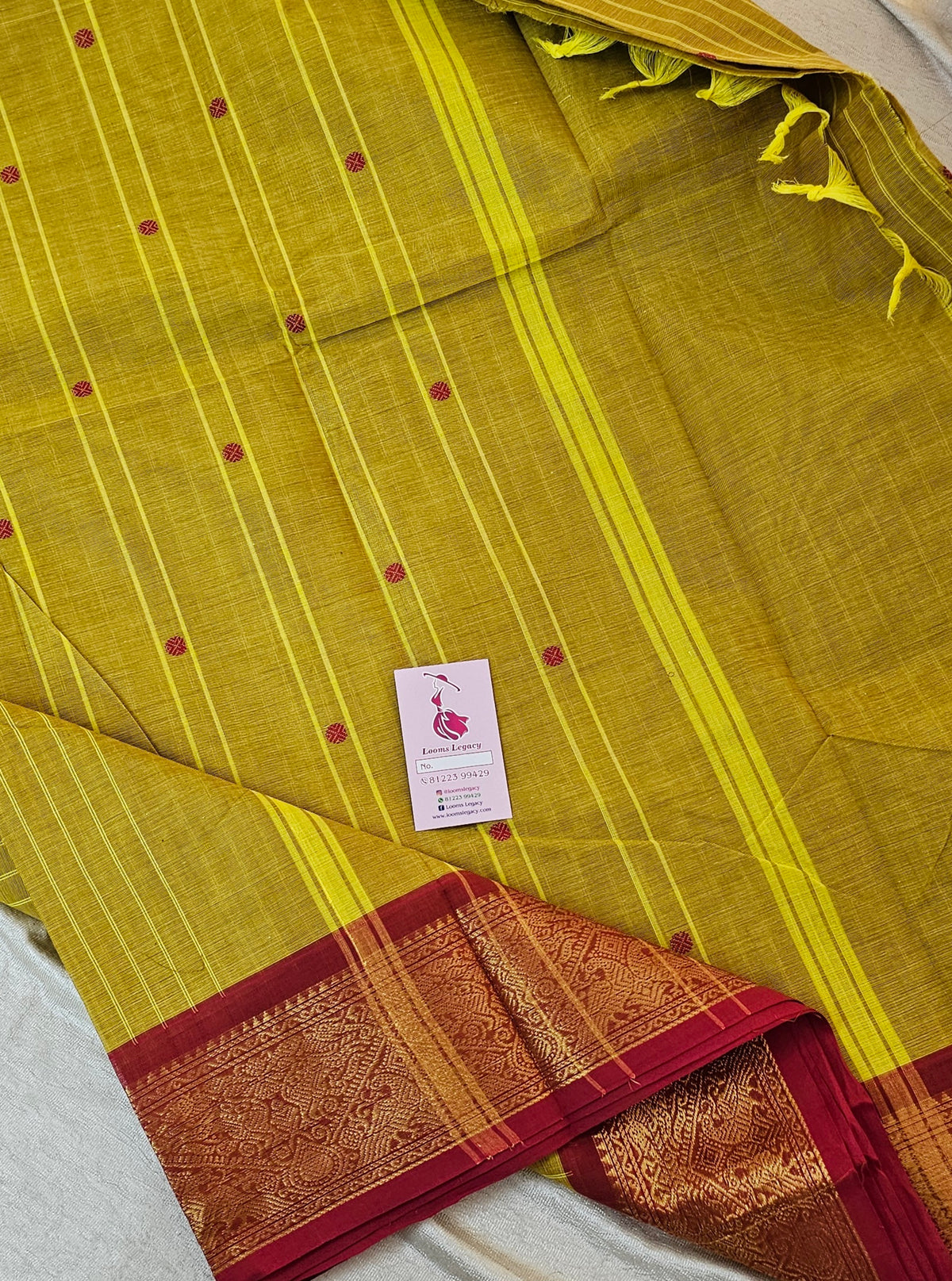 Kanchi Cotton Saree - Mustard Yellow with Pink