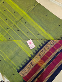 Kanchi Cotton Saree - Green with Blue