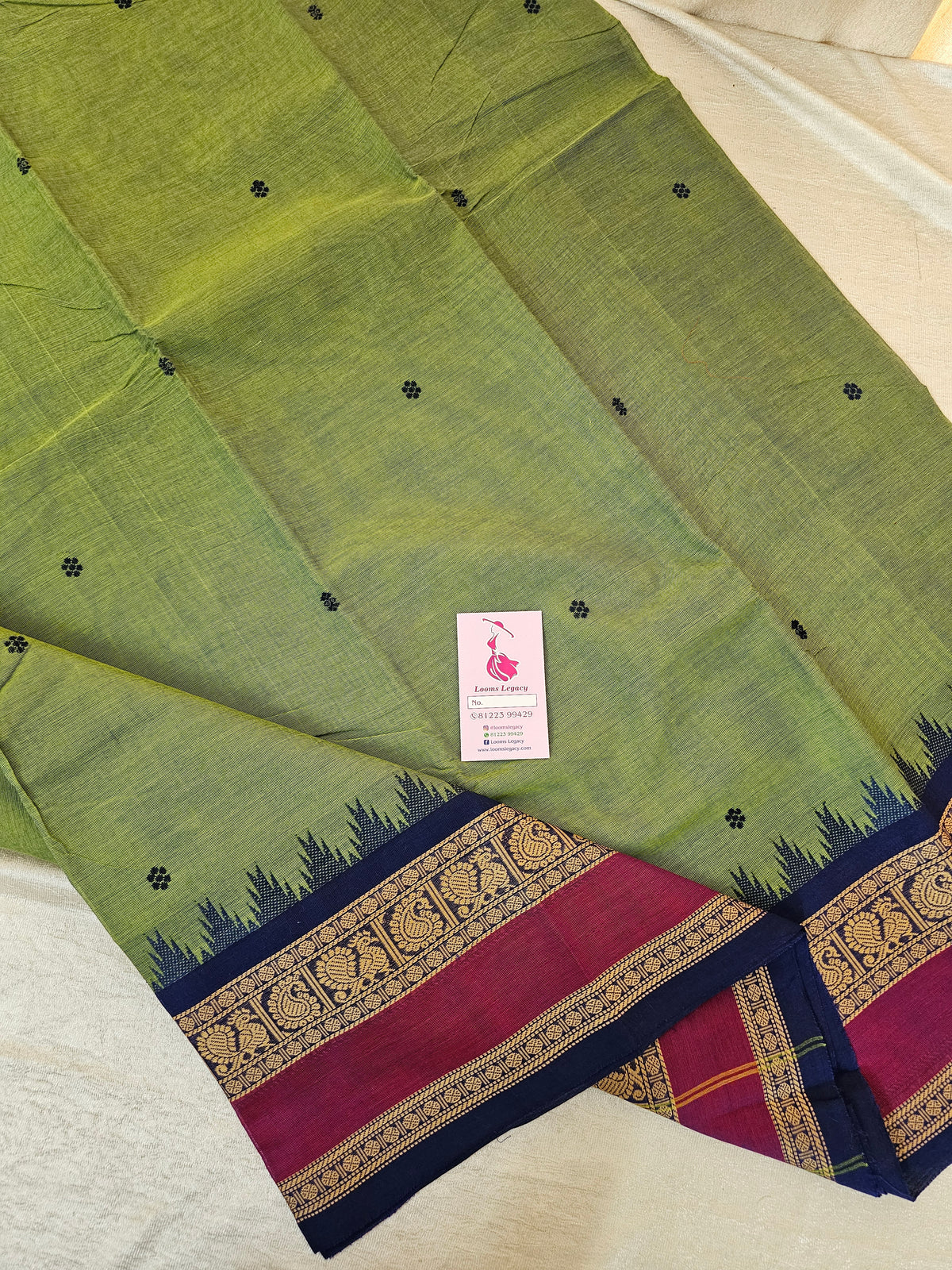 Kanchi Cotton Saree - Green with Blue