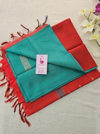 Sea Green with Red  Pallu Handwoven Chinnalampattu Saree