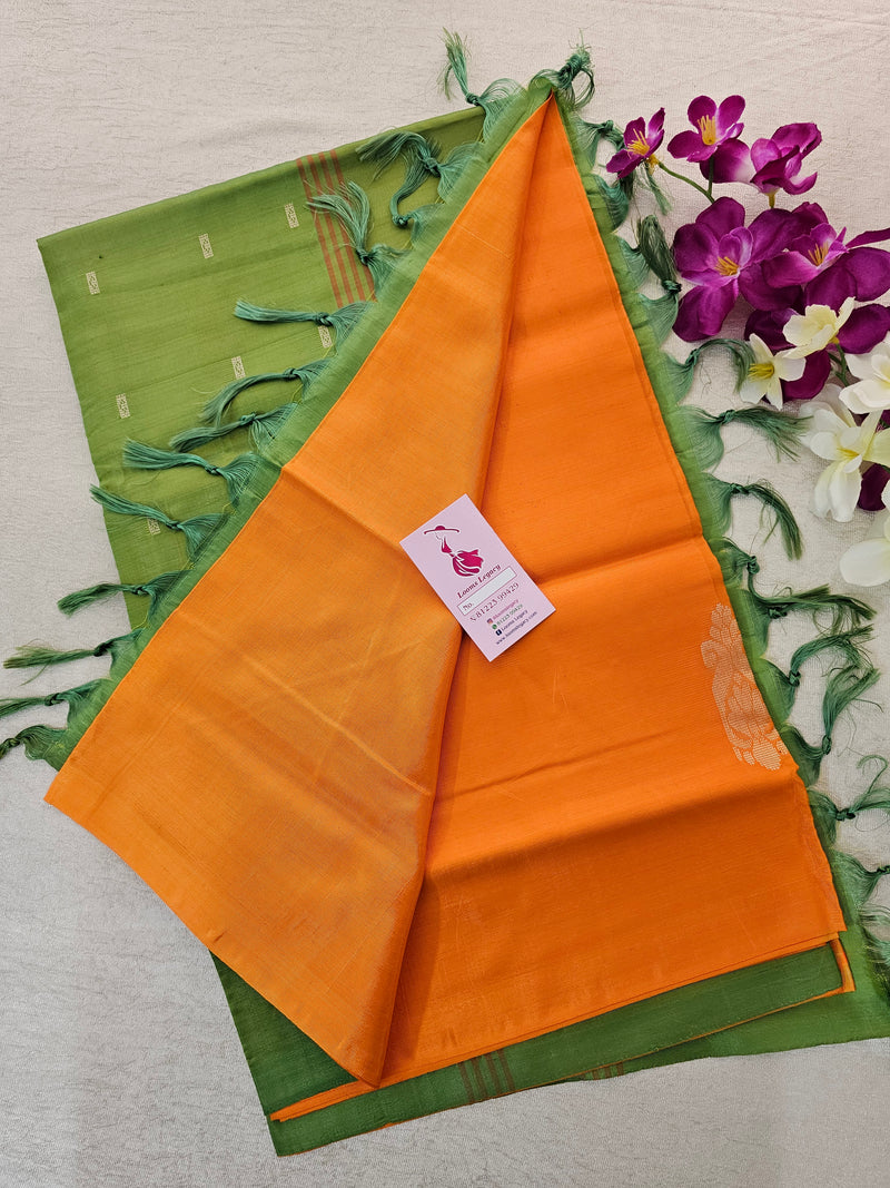 Orange with Green Pallu Handwoven Chinnalampattu Saree