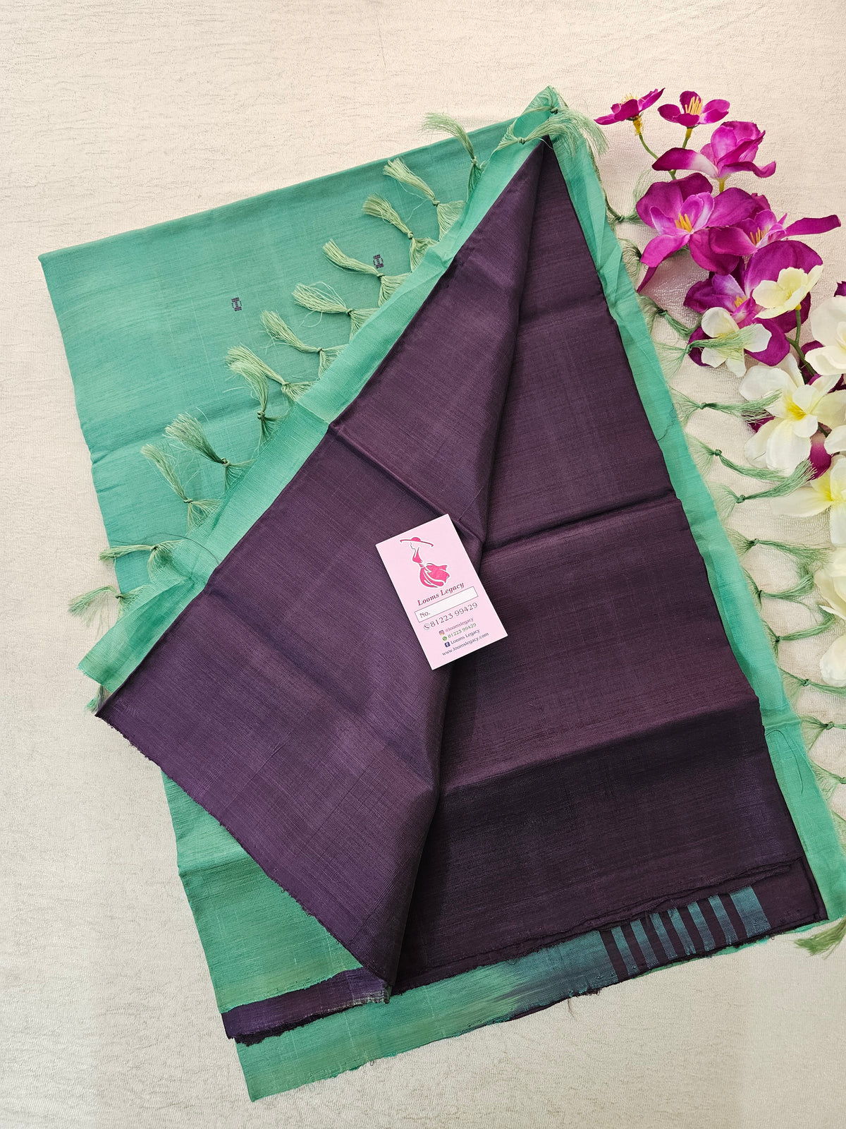 Dark Purple with Sea Green Pallu Handwoven Chinnalampattu Saree