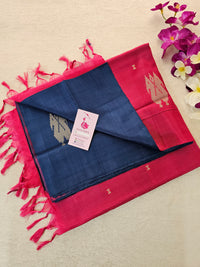 Navy Blue with Pink Pallu Handwoven Chinnalampattu Saree