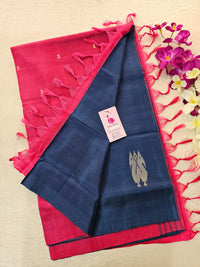 Navy Blue with Pink Pallu Handwoven Chinnalampattu Saree