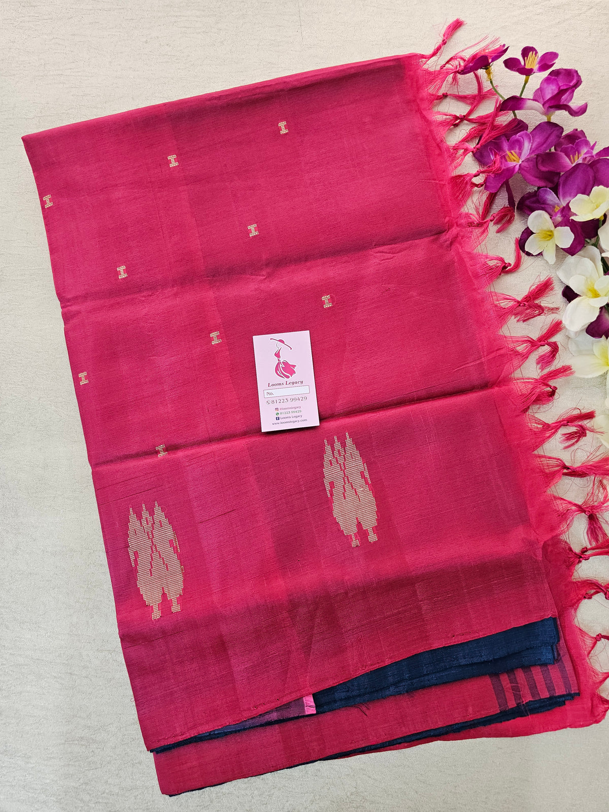 Navy Blue with Pink Pallu Handwoven Chinnalampattu Saree