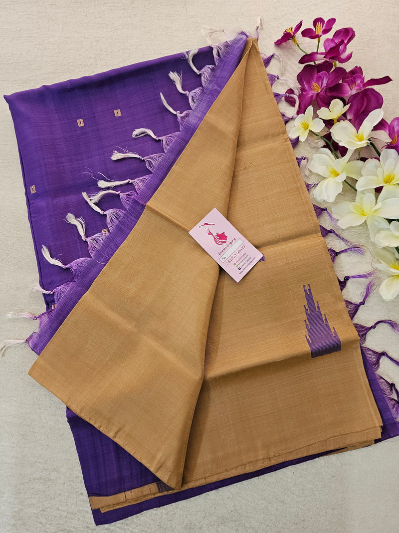 Beige with Purple Pallu Handwoven Chinnalampattu Saree