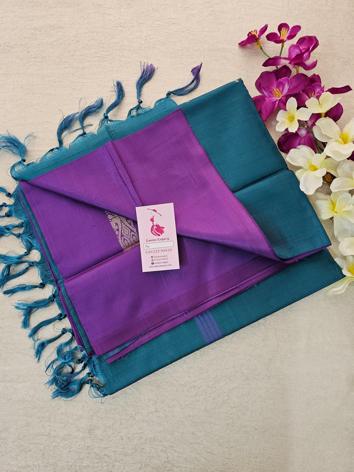 Purple with Peacock Green Pallu Handwoven Chinnalampattu Saree