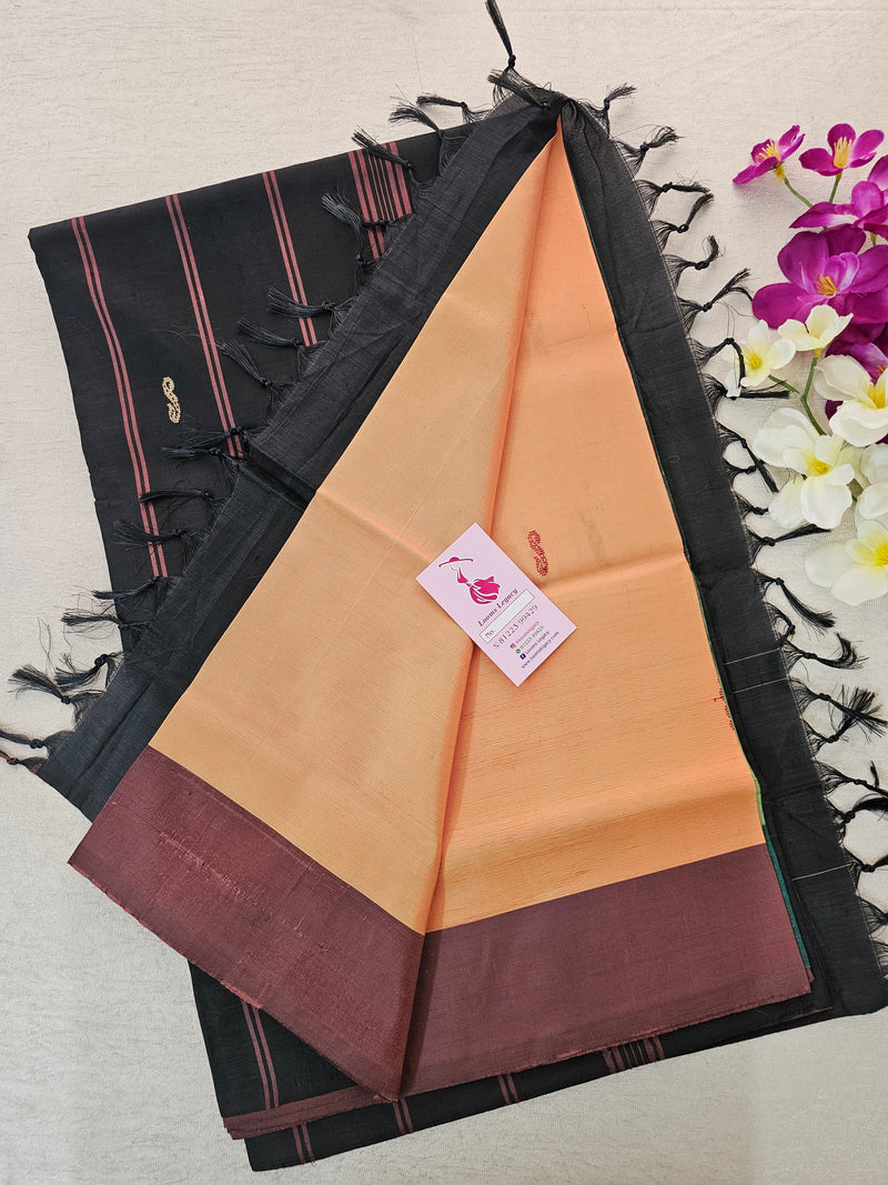 Light Orange with Black Pallu Handwoven Chinnalampattu Saree