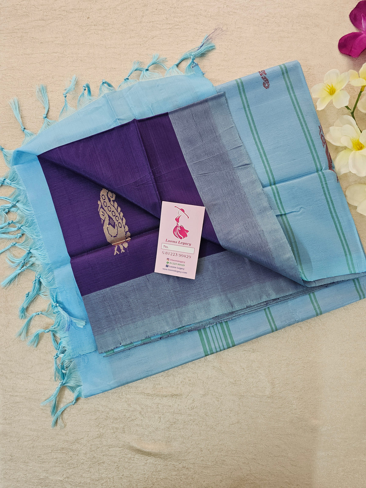 Purple with Blue Pallu Handwoven Chinnalampattu Saree