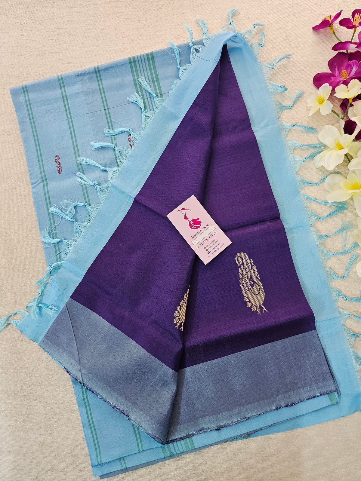 Purple with Blue Pallu Handwoven Chinnalampattu Saree