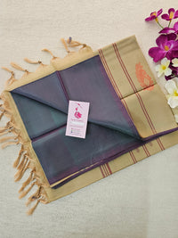 Dual Shade Purple cum Green with Cream Pallu Handwoven Chinnalampattu Saree