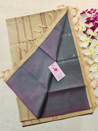 Dual Shade Purple cum Green with Cream Pallu Handwoven Chinnalampattu Saree