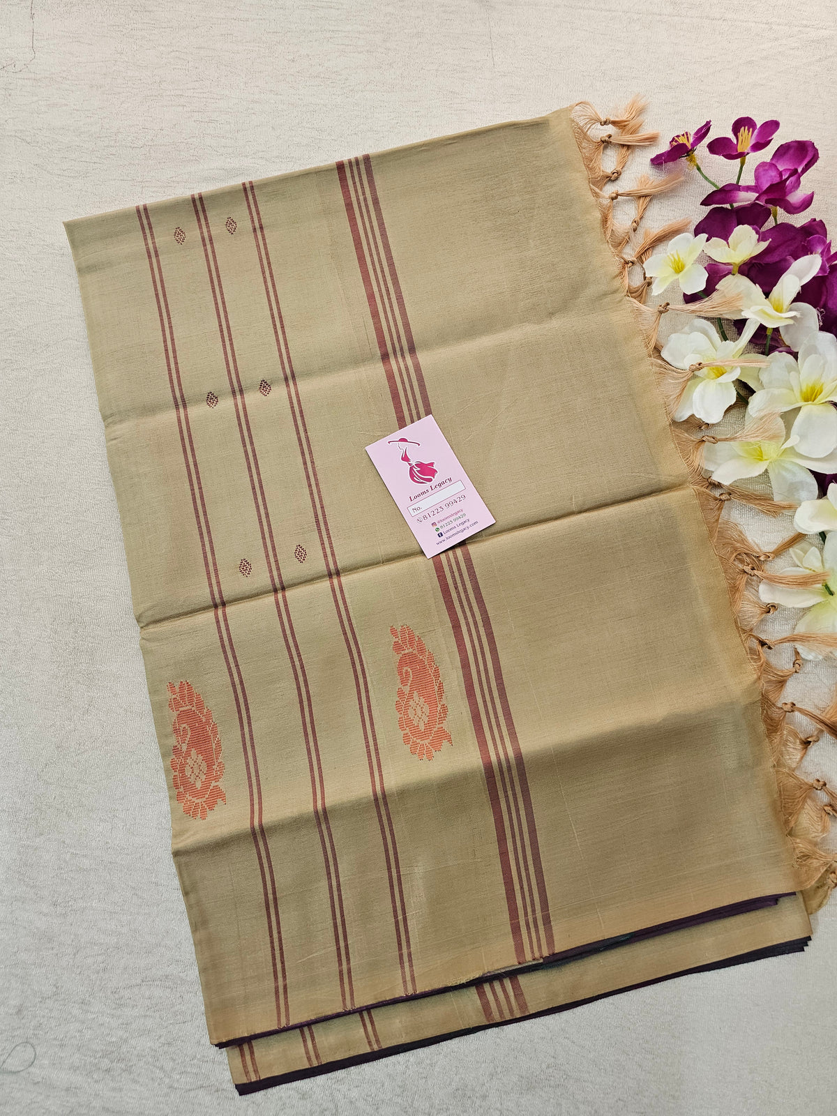 Dual Shade Purple cum Green with Cream Pallu Handwoven Chinnalampattu Saree