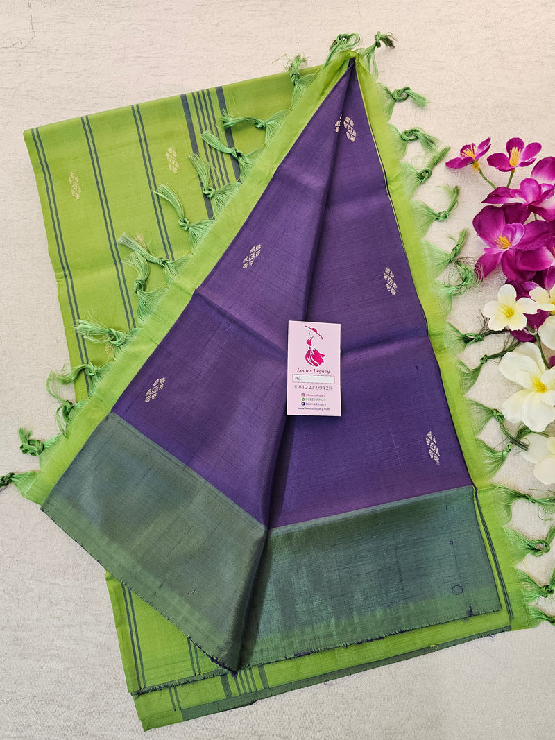 Purple with Green Pallu  Handwoven Chinnalampattu Saree