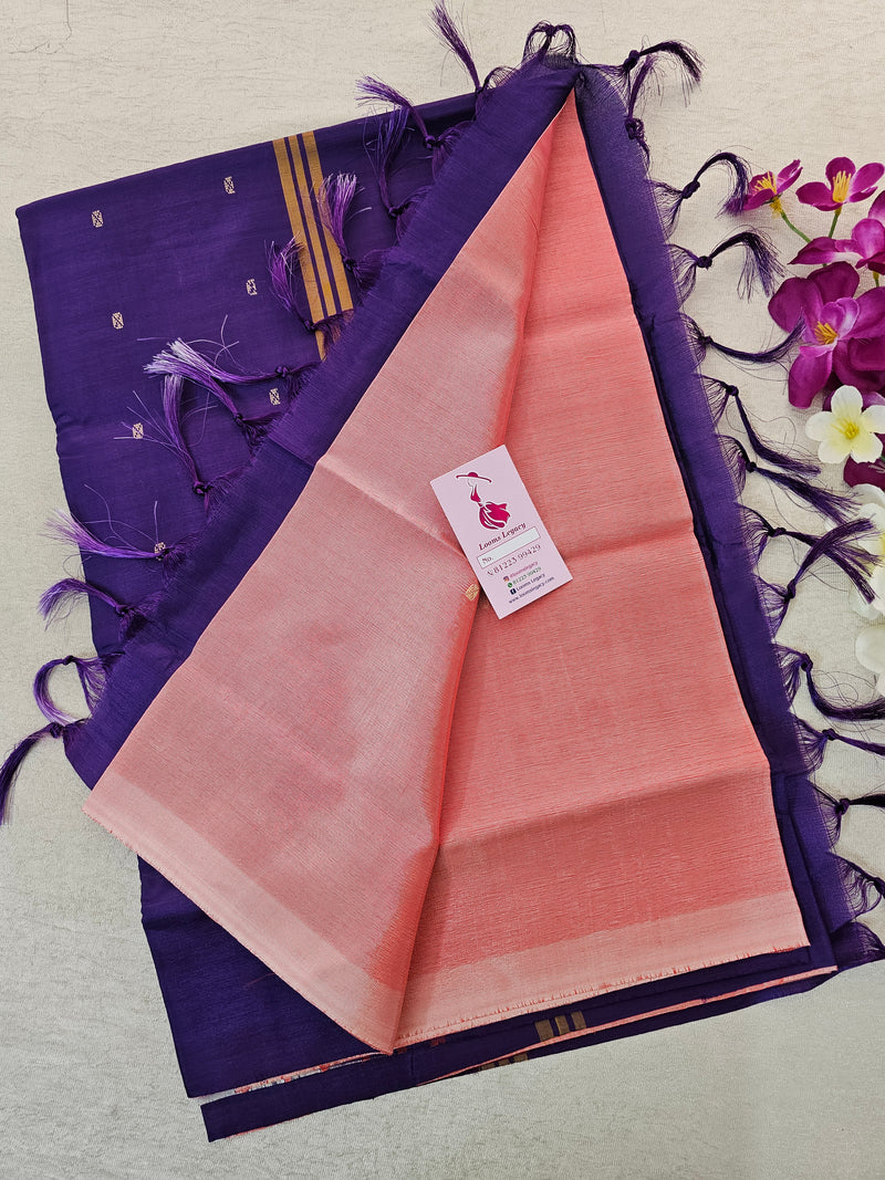 Pink with Purple Pallu  Handwoven Chinnalampattu Saree