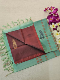 Maroon with sea Green Pallu  Handwoven Chinnalampattu Saree