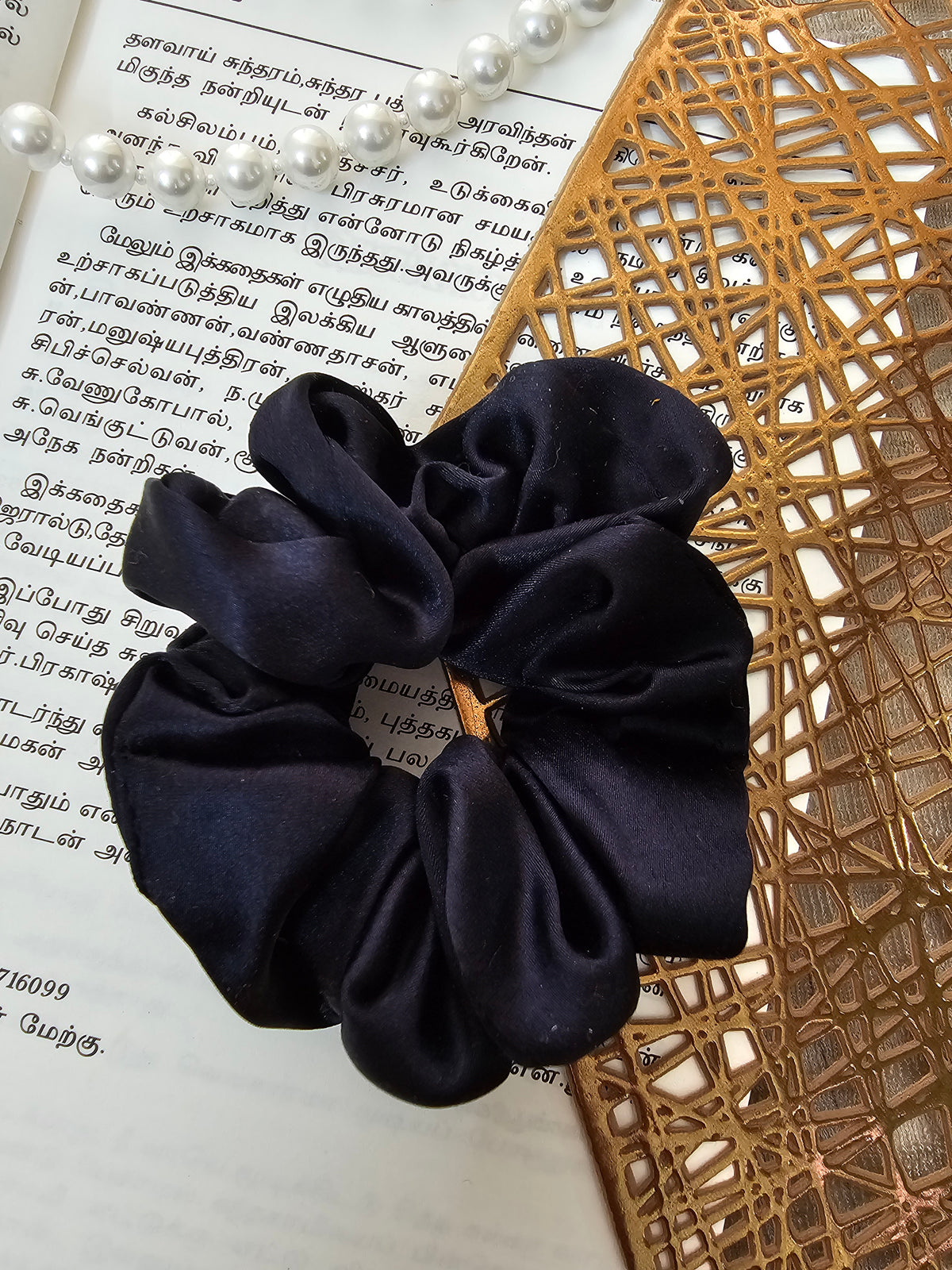 Navy Blue  - Silky Satin Scrunch