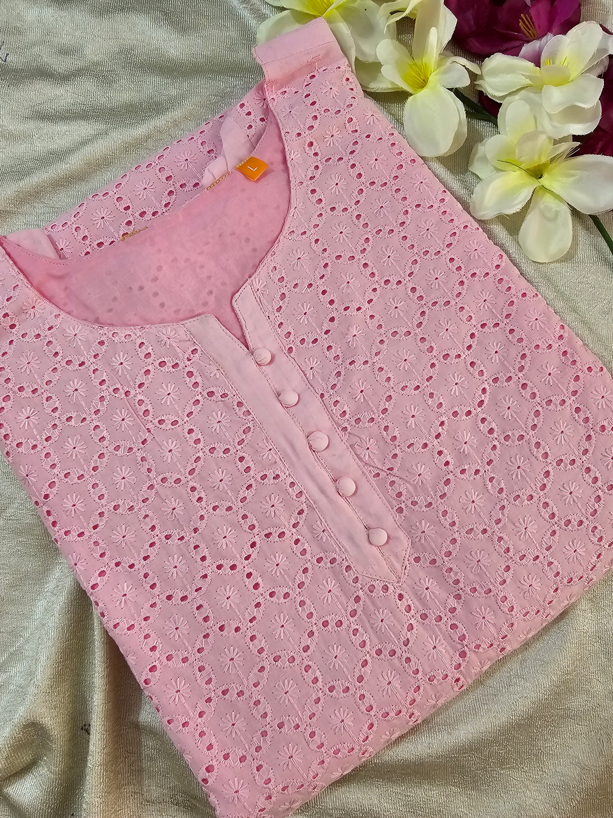 Cotton with Chikan Hakoba Work - Pink