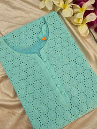 Cotton with Chikan Hakoba Work - Sea Green