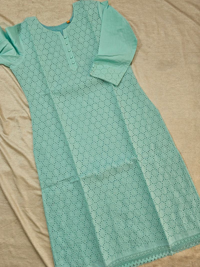 Cotton with Chikan Hakoba Work - Sea Green