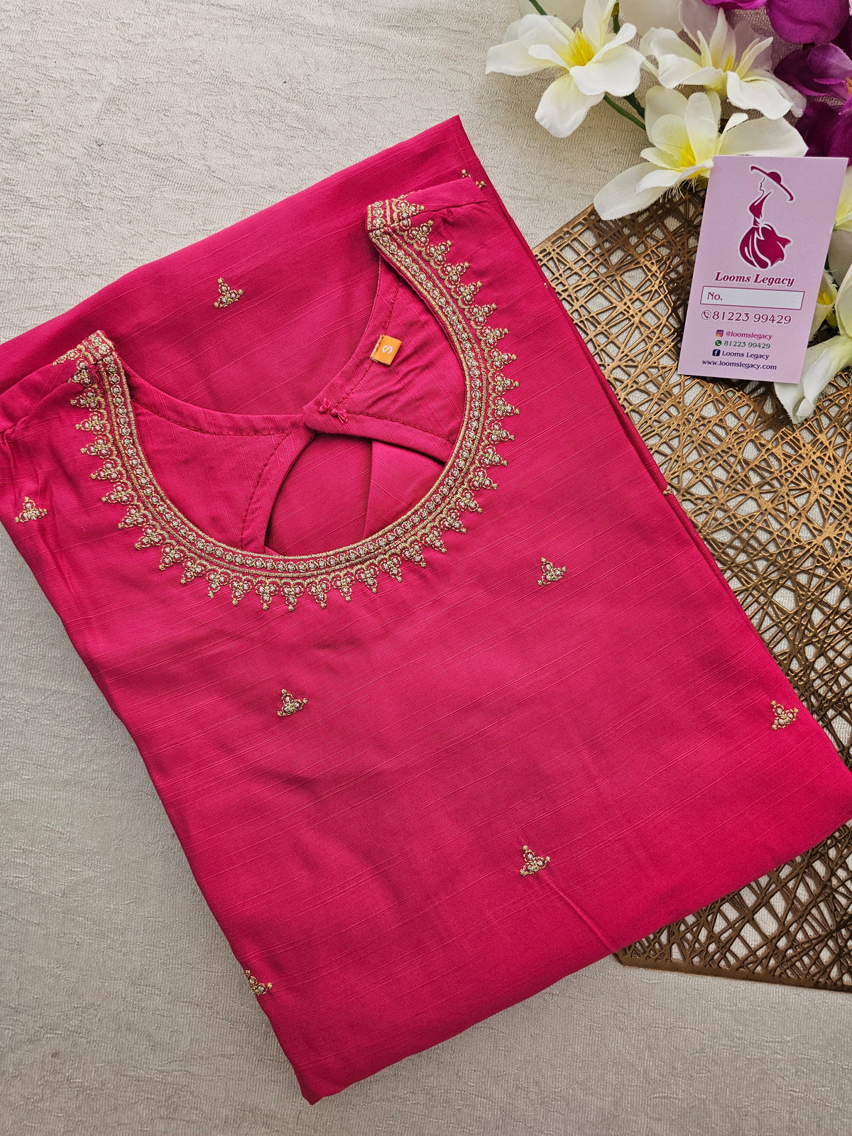 Santin Silk Embroidery Work Kurti - Rani Pink