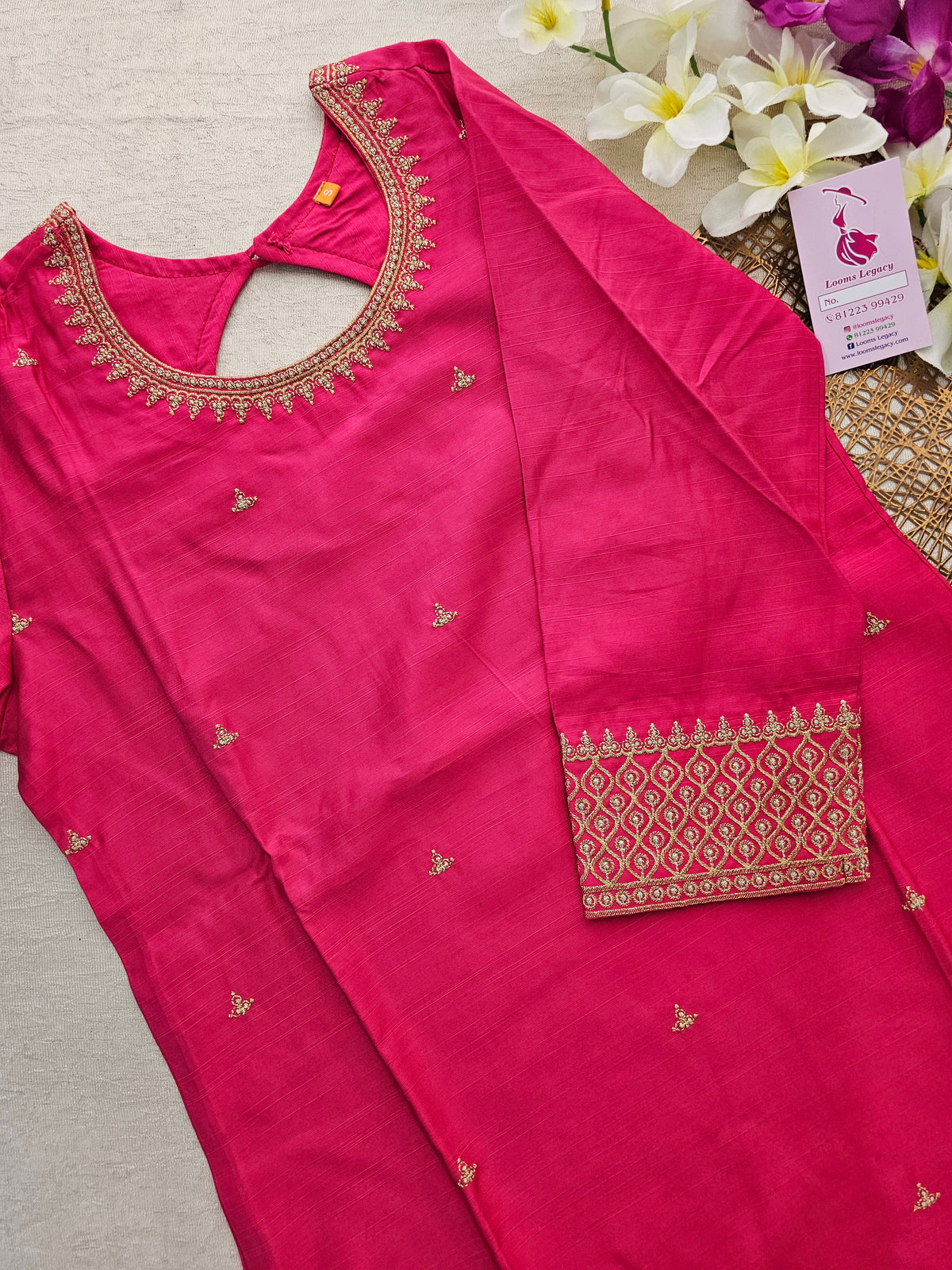 Santin Silk Embroidery Work Kurti - Rani Pink