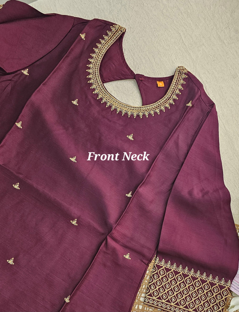 Santin Silk Embroidery Work Kurti - Wine