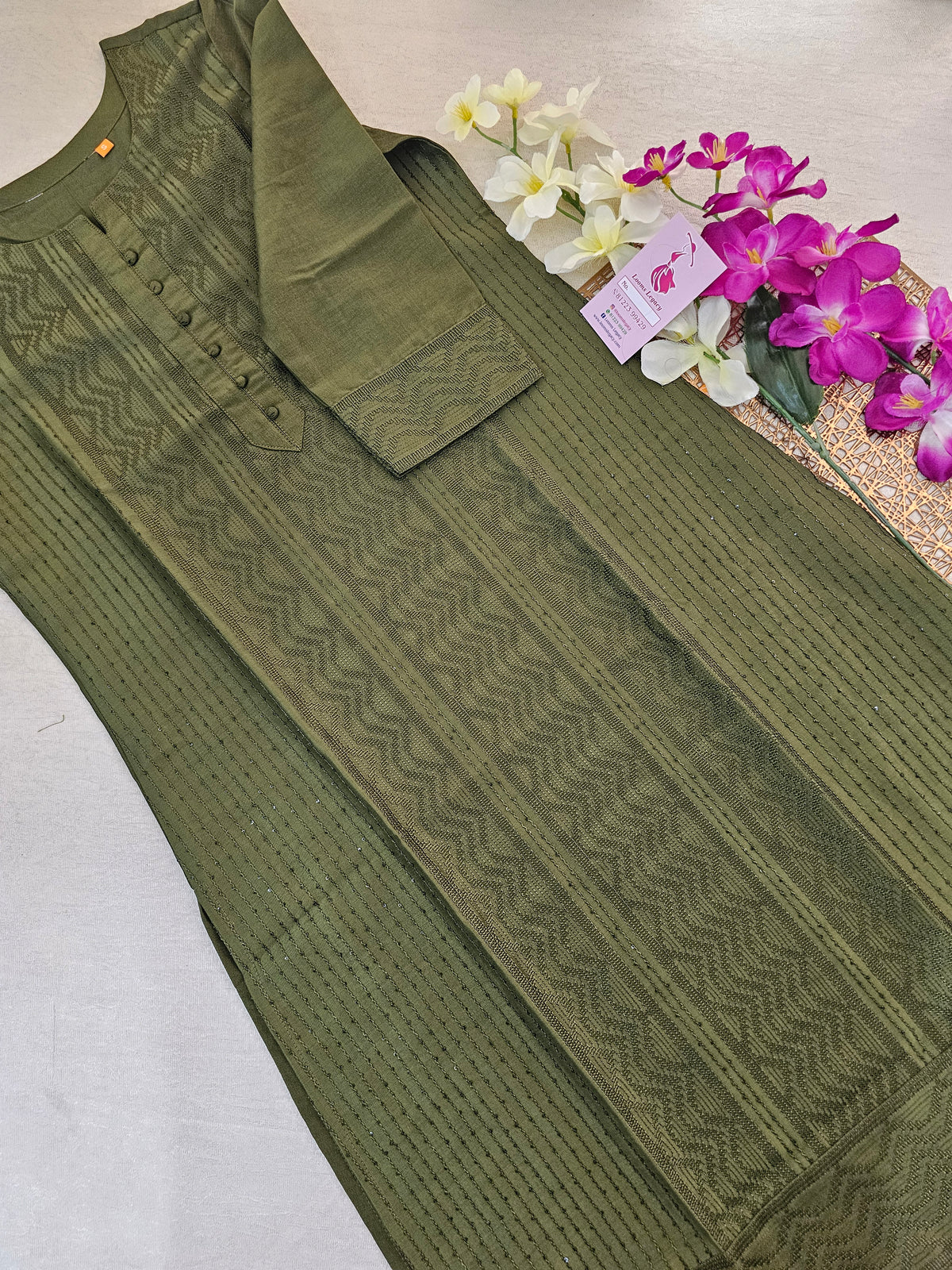 Santin Silk Sequins Weaved Kurti - Green