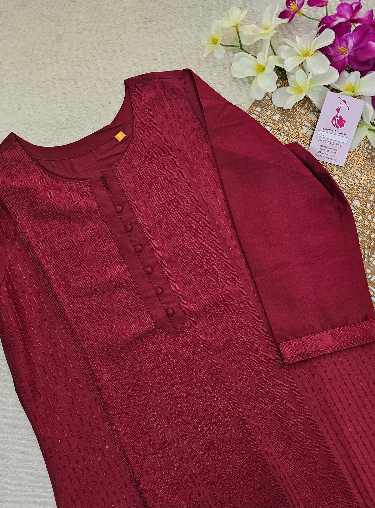 Santin Silk Sequins Weaved Kurti - Burgundy