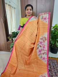 Semi Tussar with Striped Zari Weaving Saree - Orange with Pink