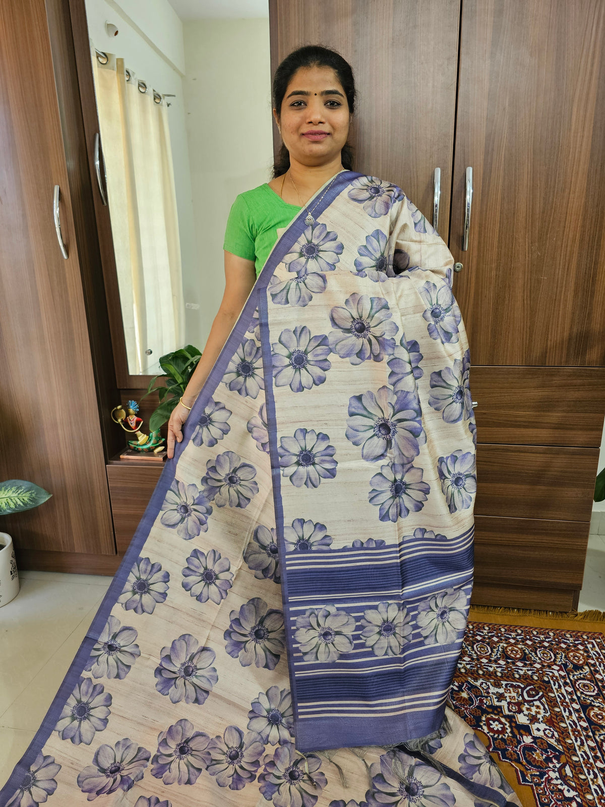 Semi Tussar with Striped Zari Weaving Saree - Violet