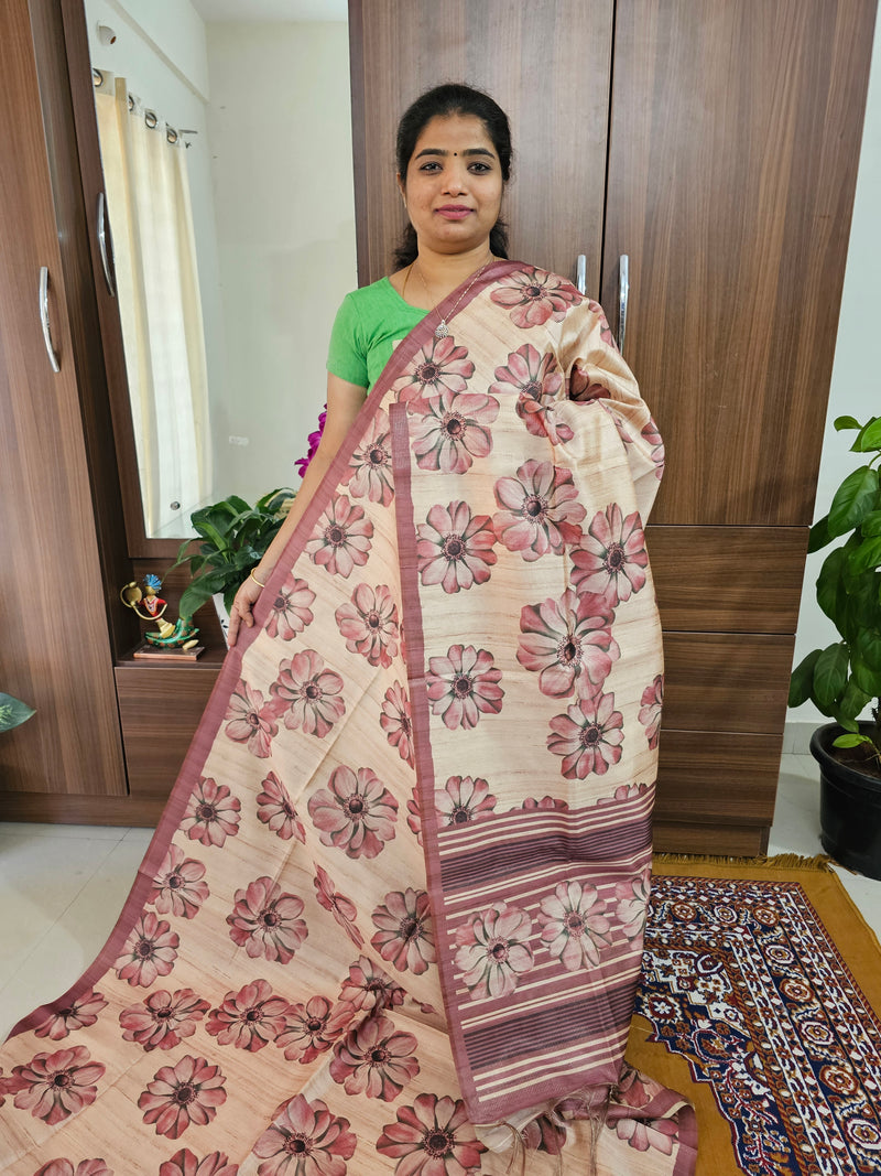 Semi Tussar with Striped Zari Weaving Saree - Onion Pink