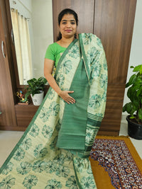 Semi Tussar with Striped Zari Weaving Saree - Sea Green