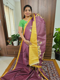 Semi Tussar with Striped Zari Weaving Saree - Purple with Mustrd  Yellow