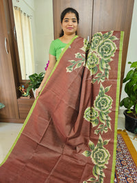 Semi Tussar with Striped Zari Weaving Saree - Brown with Green