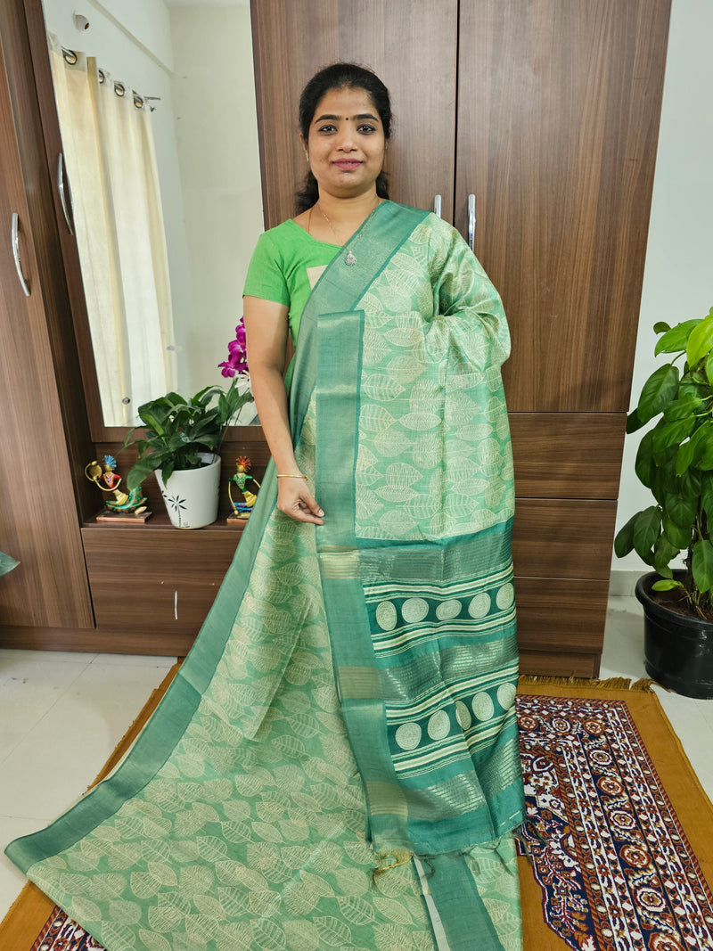 Semi Ghicha with Floral Pattern Saree - Sea Green