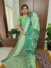 Semi Ghicha with Floral Pattern Saree - Sea Green