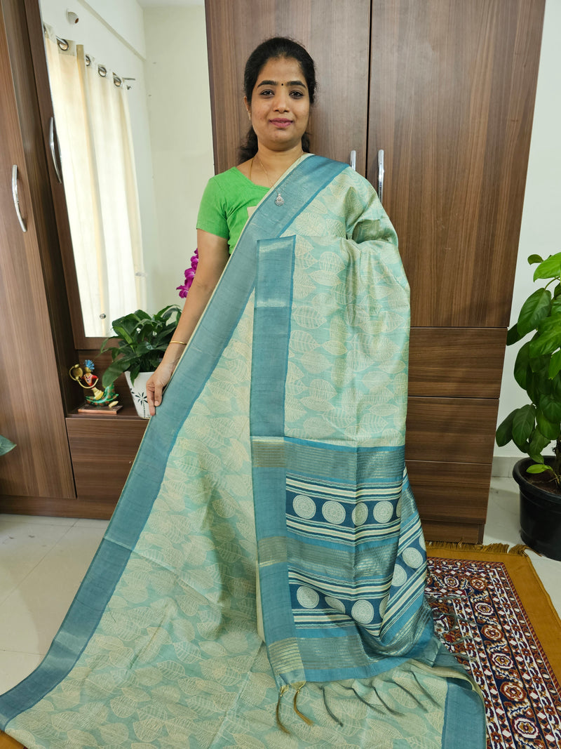 Semi Ghicha with Floral Pattern Saree - Blue