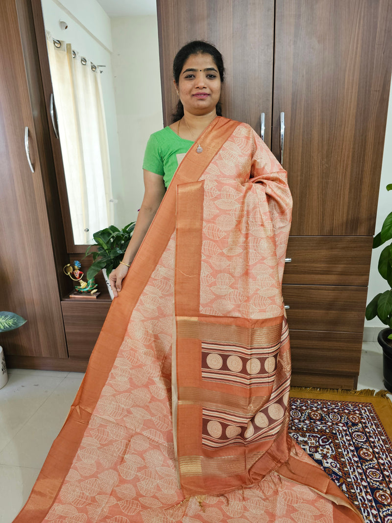 Semi Ghicha with Floral Pattern Saree - Orange