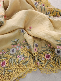 Premium Crushed Designer Soft Saree with Cut Work Emboridery - Yellow