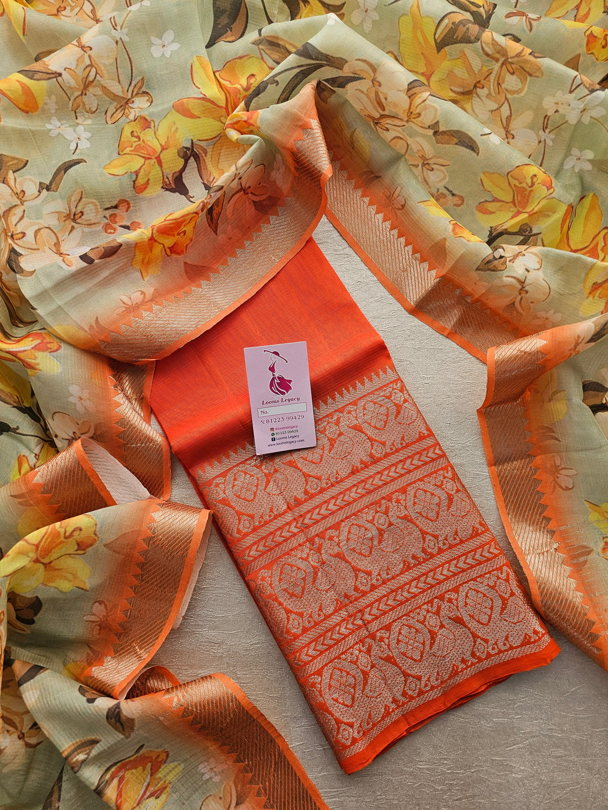 Mangalagiri Pattu Unstitched Suit - Orange