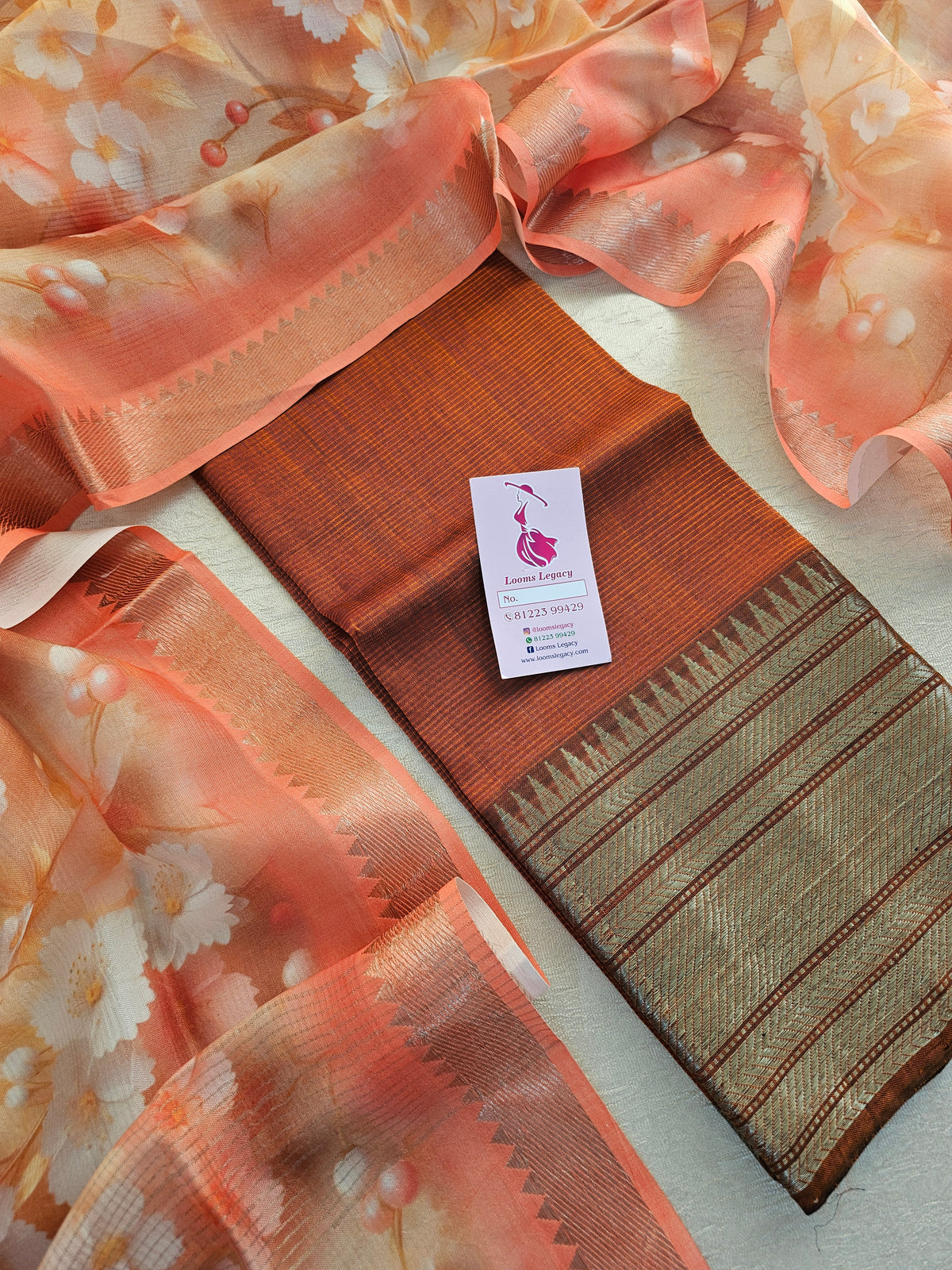 Mangalagiri Pattu Unstitched Suit - Rust Brown